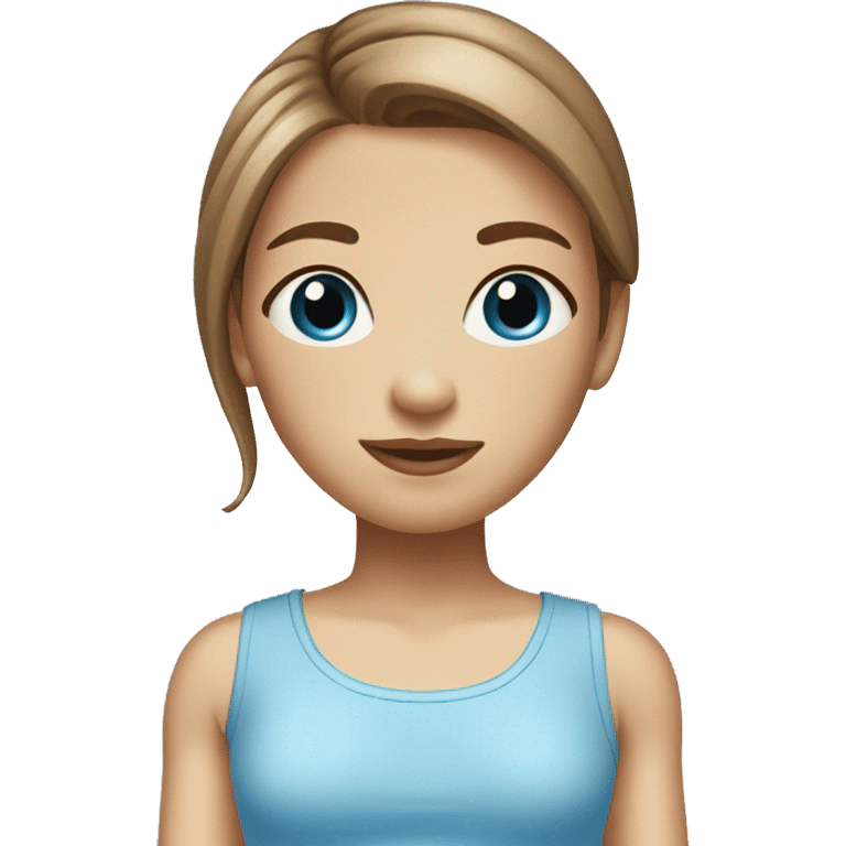 light brown hair girl with long hair and blue eyes wearing a light blue cropped top emoji