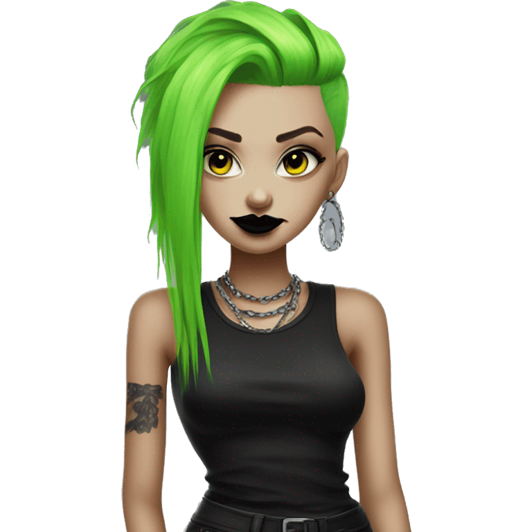 Punk girl neon green hair black lipstick dark clothes emoji