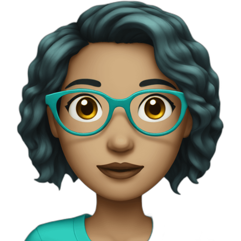 girl with glasses and turquoise black shaded hair emoji