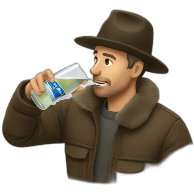 Man drinks vodka with ushanka emoji