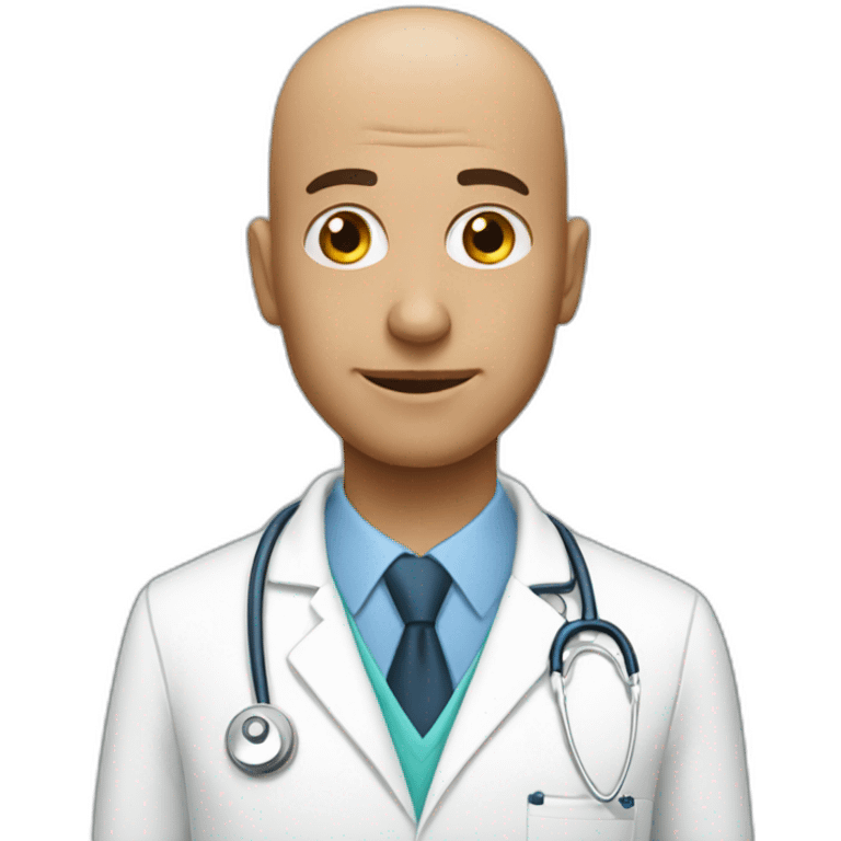 a bald family physician that uses AI emoji