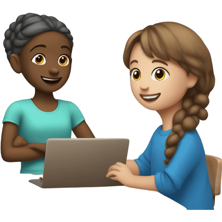 One Little Girl, white skin, bronze hair, smile, tutor, bright blue t shirt, icon  emoji