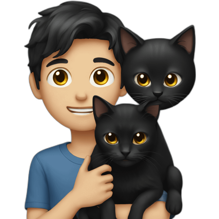 dark-haired boy with black cat emoji