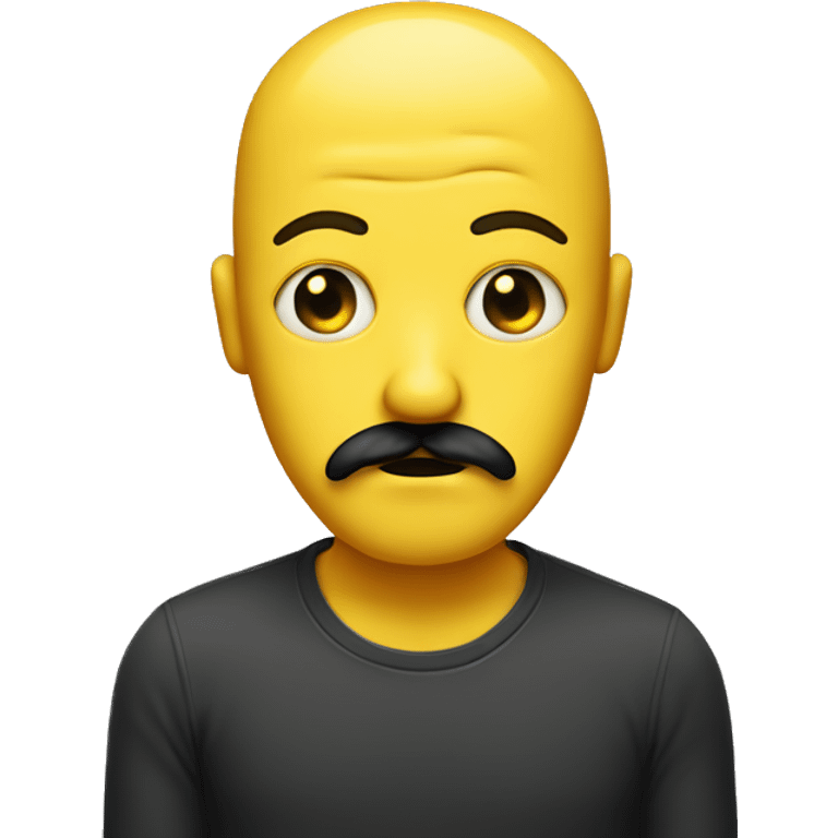 Yellow head with black dot eyes, a Blank expression and mustache  emoji