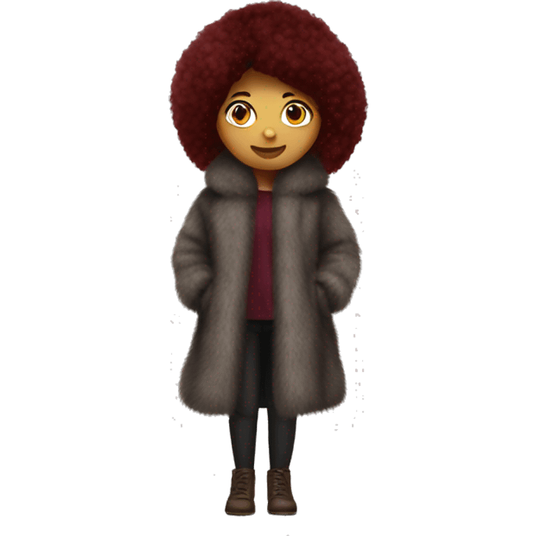 Burgundy haired girl wearing full length fur coat emoji