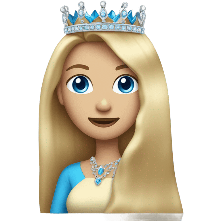 A queen with blonde hair, blue eyes, a crown, and sleek, smooth hair  emoji