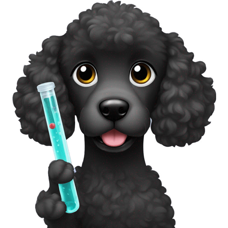 black poodle holding a test tube with its paw emoji