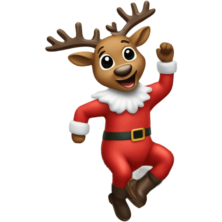 rudolph in a santa costume jumping over a log emoji