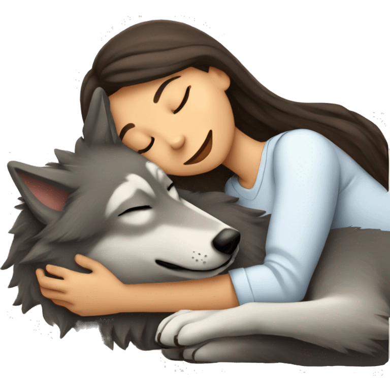 Wolfdog sleeping with a brunette girl emoji