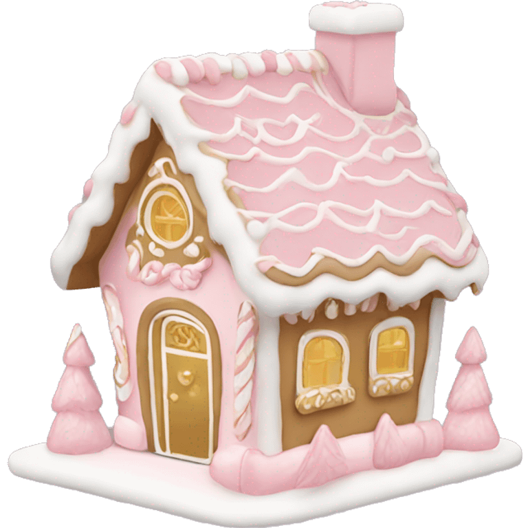 light pink and gold and white gingerbread house emoji