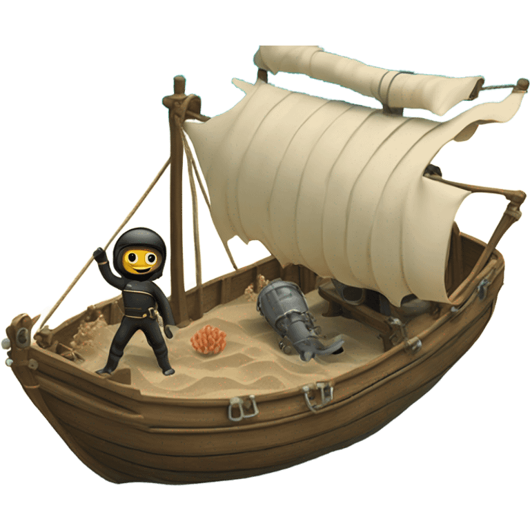  bottom of the sea galeon and sub man emoji