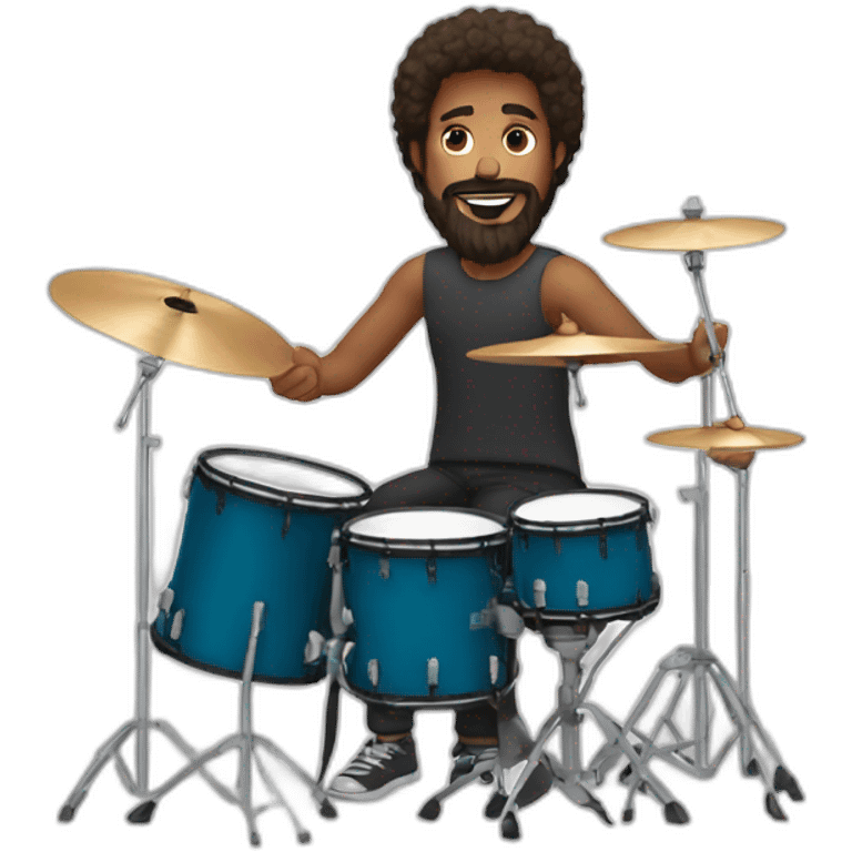 guy with beard and hair to his shoulders playing drums emoji