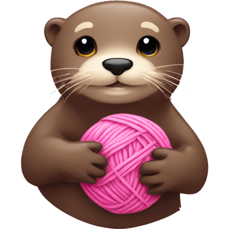 Otter ball of pink yarn in his hands emoji