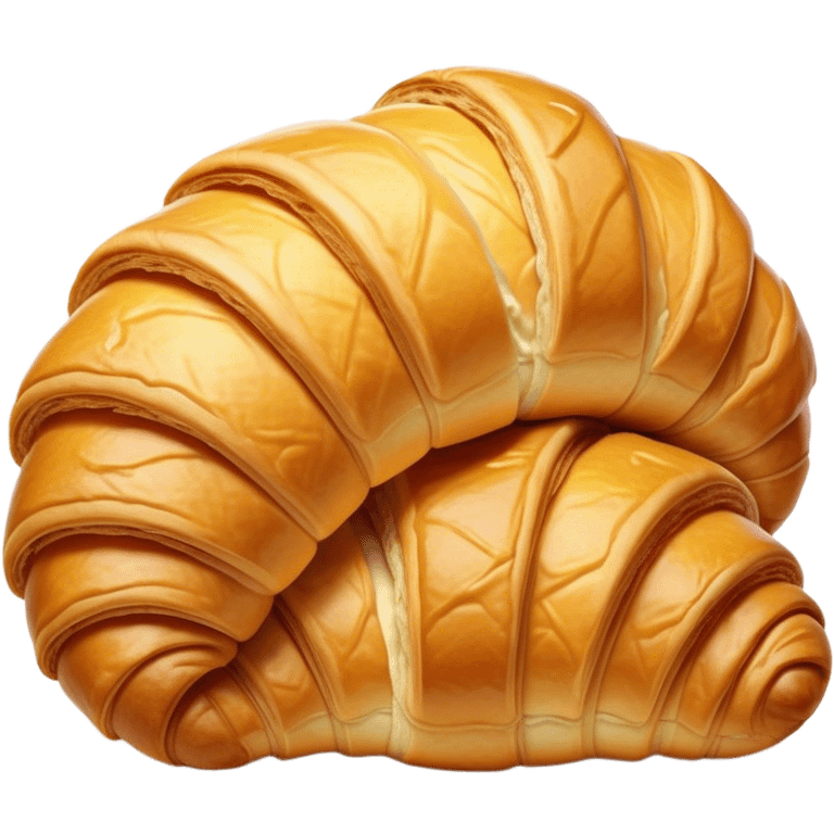 Cinematic golden croissant, perfectly flaky with crisp layers, slightly cracked to reveal buttery soft interior, warm golden glow, highly detailed and inviting. emoji