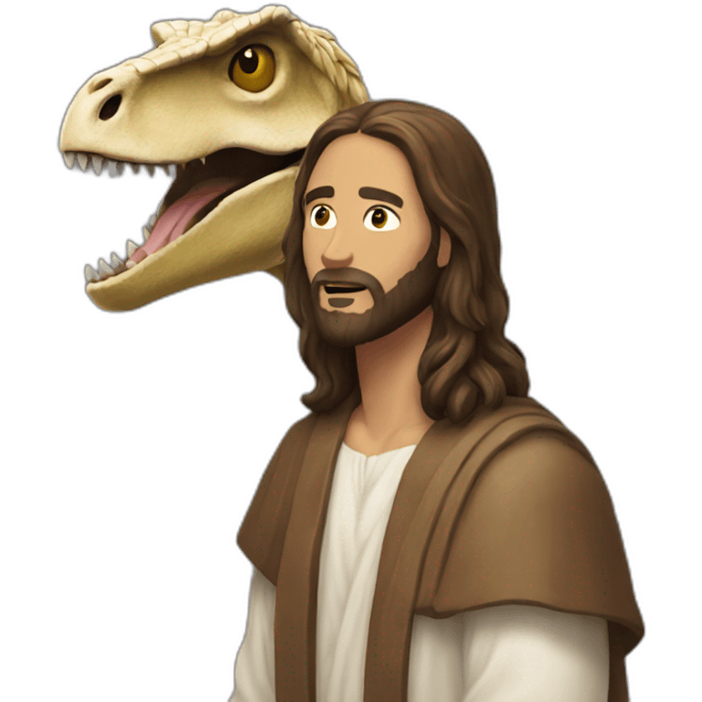 Jesus with the head of a velociraptor emoji