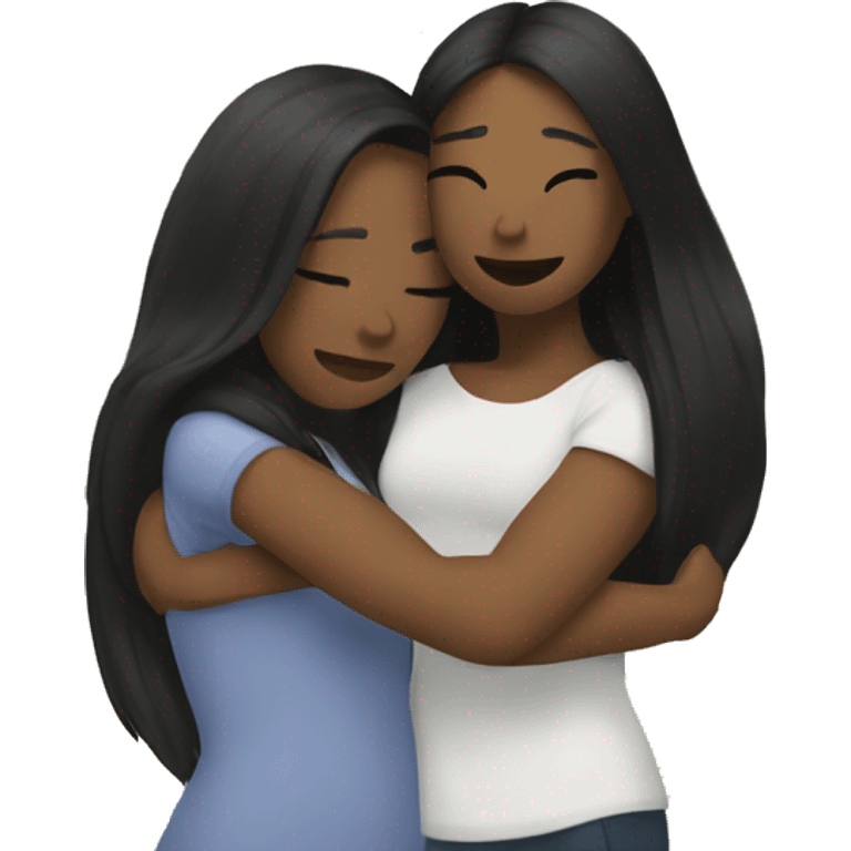 Lesbian with long black hair and white skin hugging her girlfriend from behind emoji