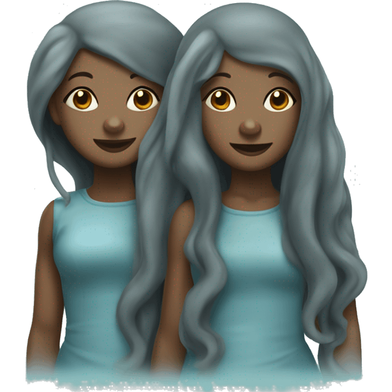 two brown skinned girls with long hair dressed up as manatees for halloween emoji