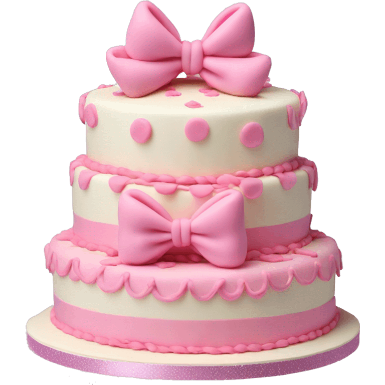 3 tier cake with bows and vintage frosting design  with pink balloons  emoji