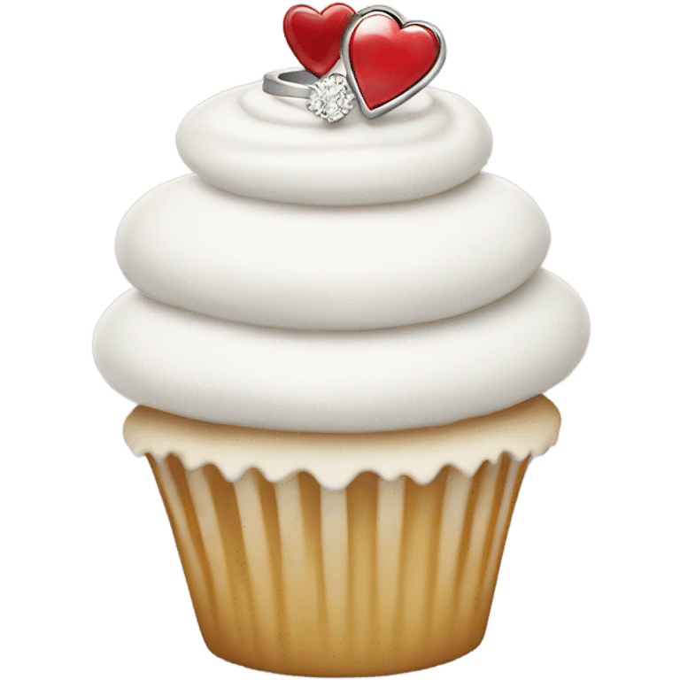 White cupcake with engagement ring on top emoji