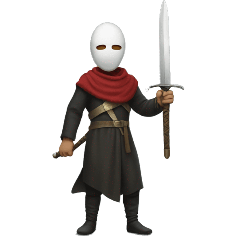 A masked man carrying a sword emoji