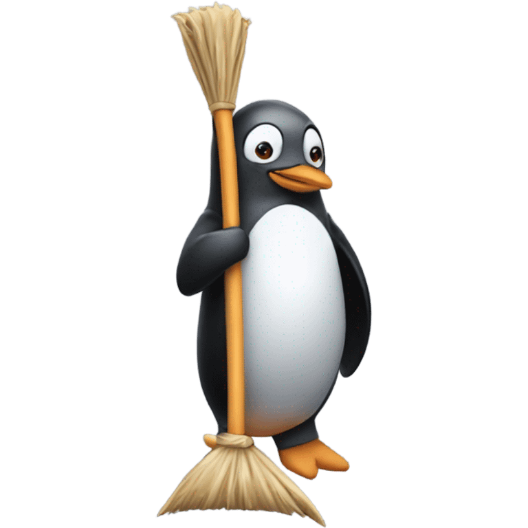 Penguin on a broom stick  emoji