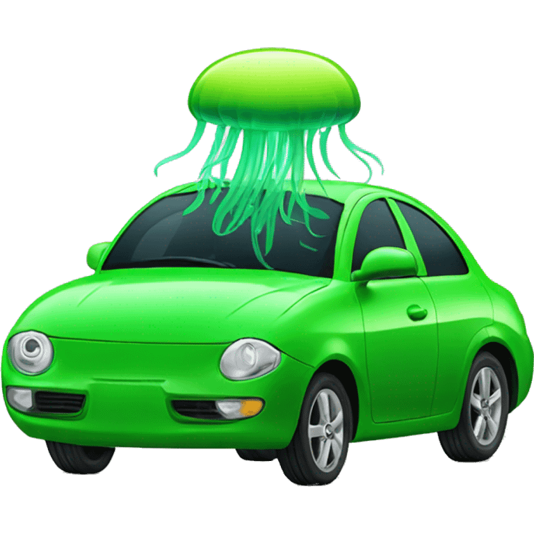 Jellyfish driving bright green car emoji