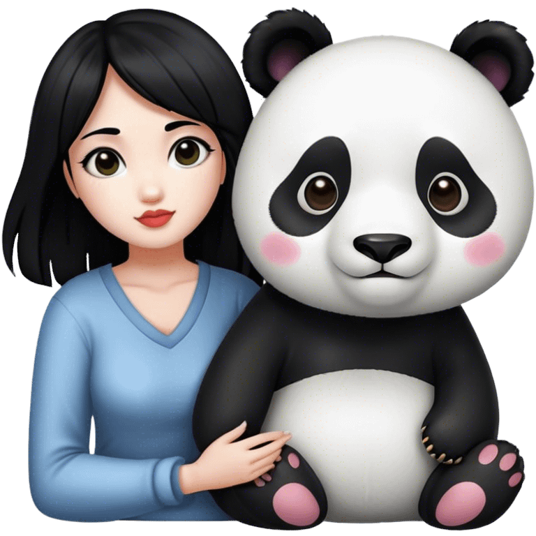 Black hair woman with panda emoji