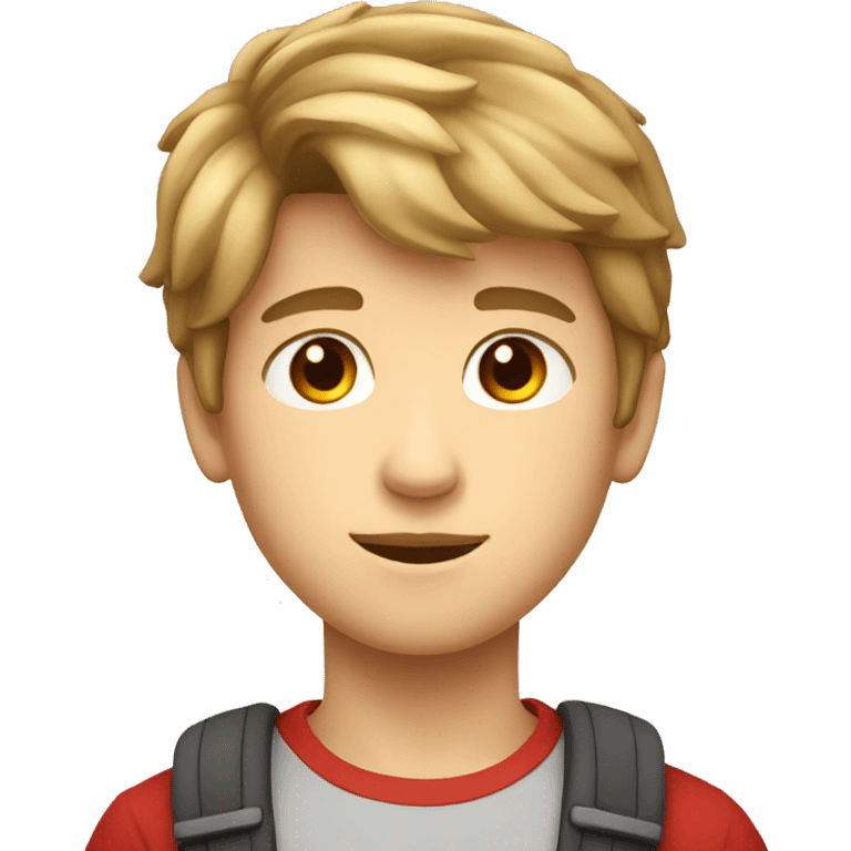 a boy nearly 14 year old boy with brownish blond hair with a red glass and cute emoji