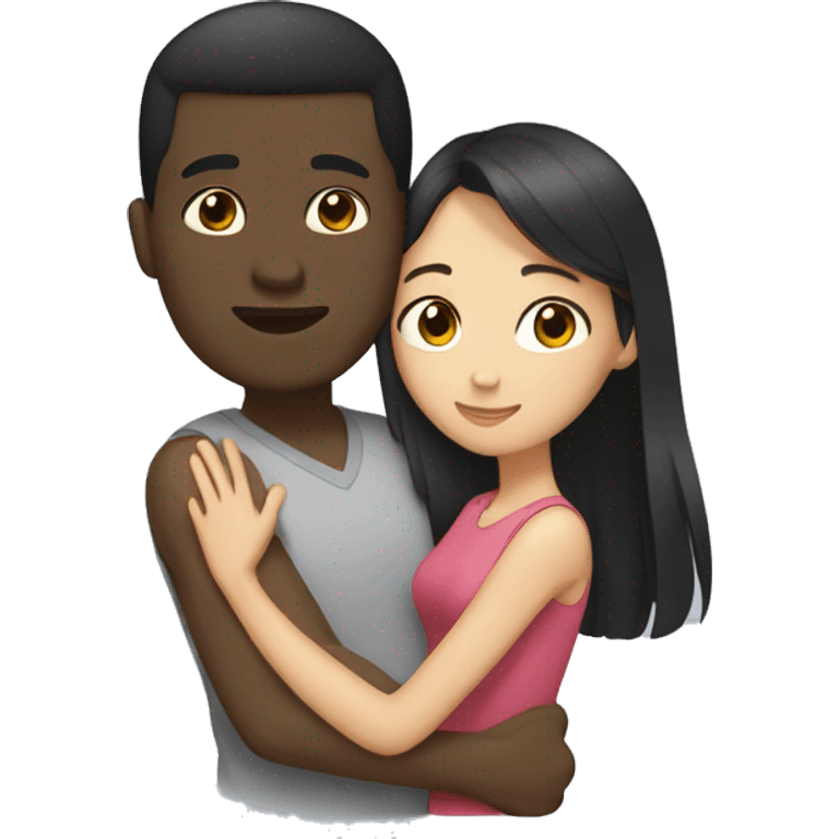 black guy with Asian brunette girl hug emoji