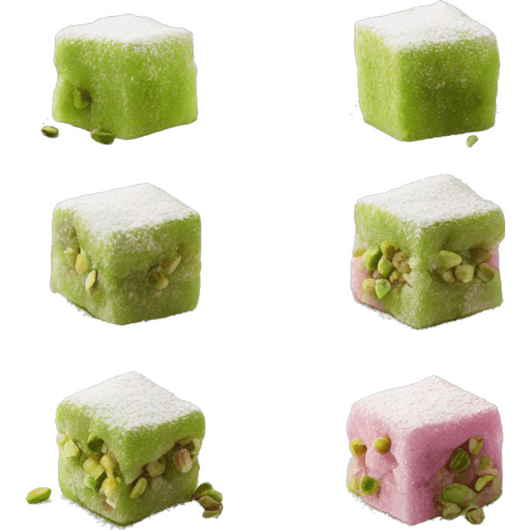 Turkish delight cubes with chopped pistachios and covered with powdered sugar  emoji