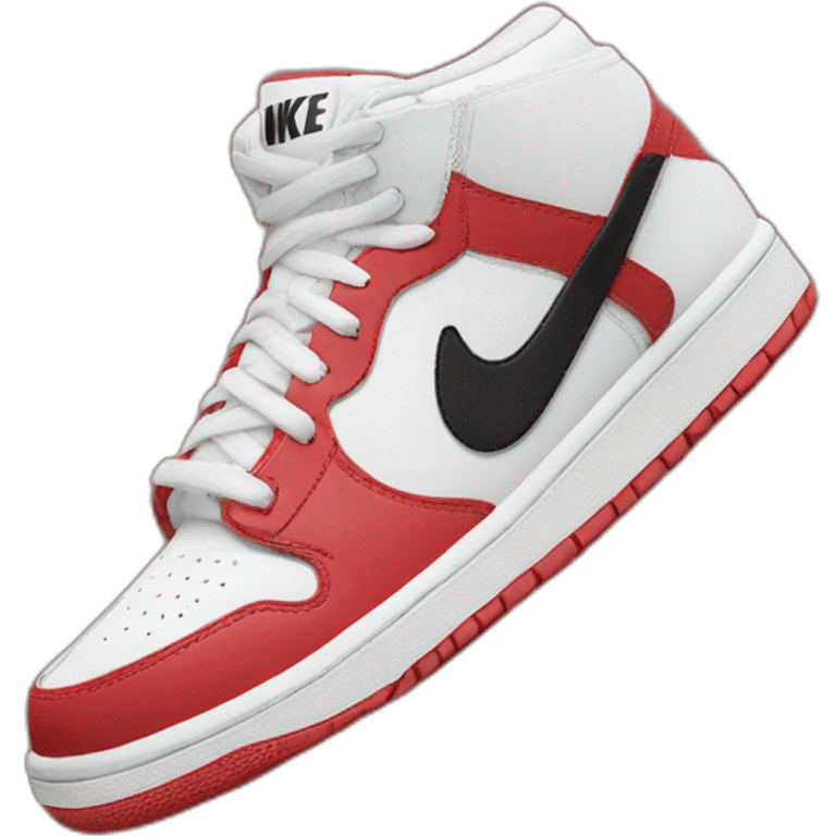 Chaussure Nike rouge et blanche avec le logo en noir emoji