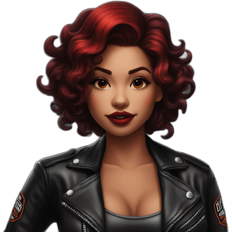 Chica pin up pelo rojo sobre moto Harley Davidson negra emoji