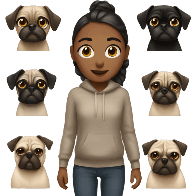 A girl and 2 pugs  emoji