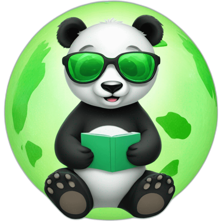 panda bear with glasses haapy in a green planet emoji