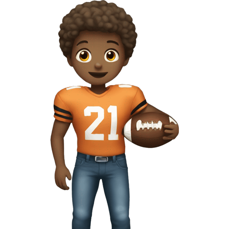 Little boy holding football emoji