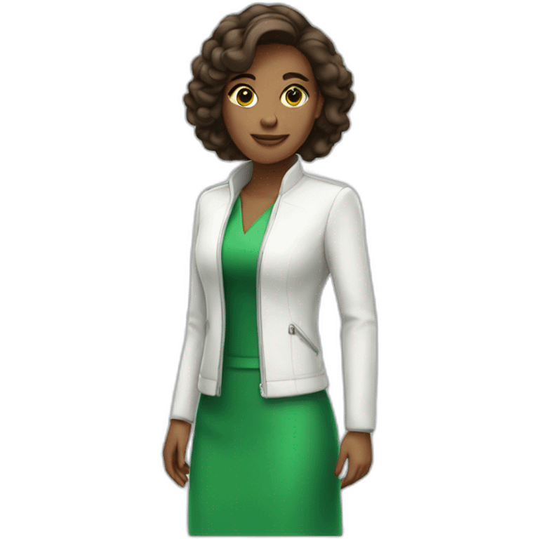 Woman in green dress and white jacket emoji