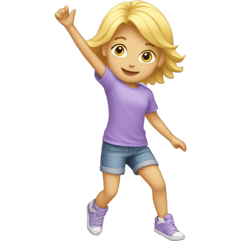 blonde kid dance with light purple t shirt  emoji