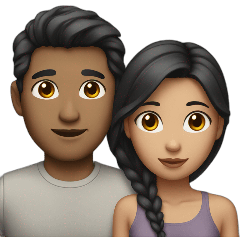 mixed couple black hair brown eyes and grey cat emoji