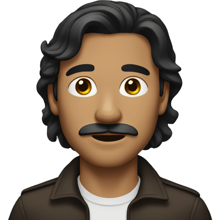 tan man with dark brown long hair to shoulder length and dark mustache  emoji