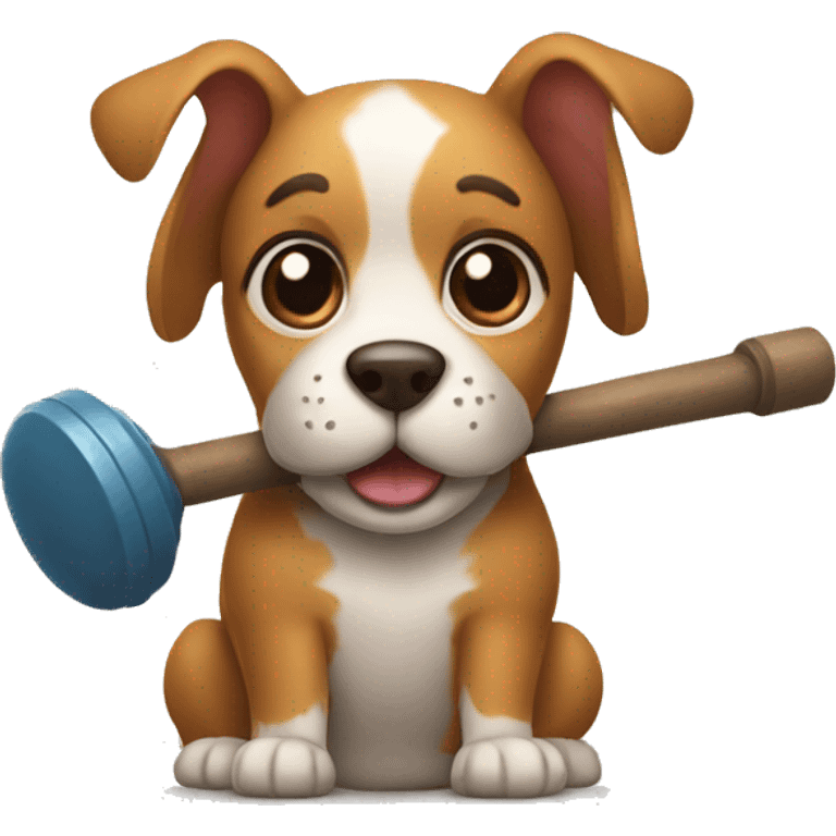 A dog holding a plunger emoji