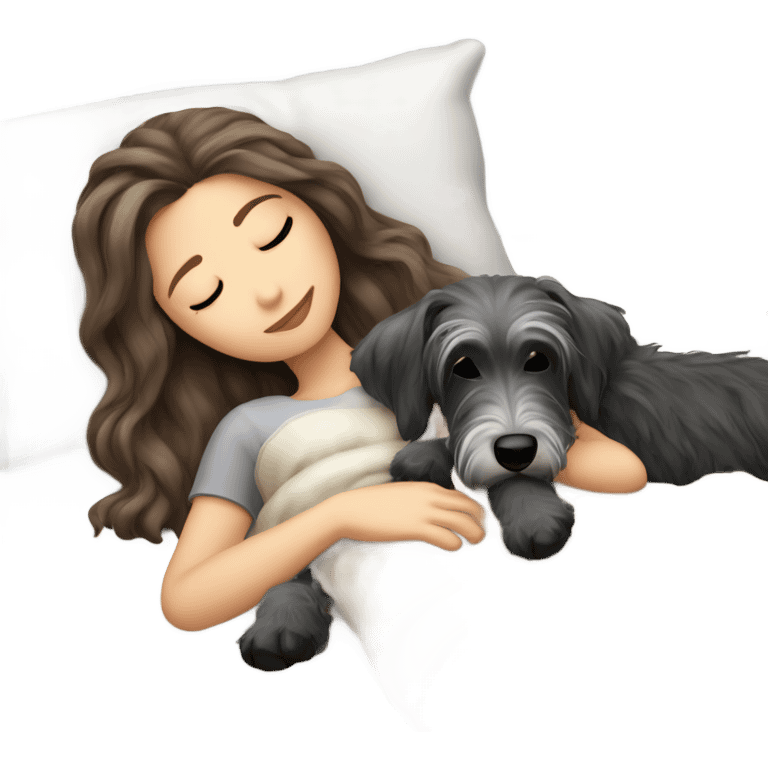 White girl brown long hair sleeping with a zvergschnauzer  emoji