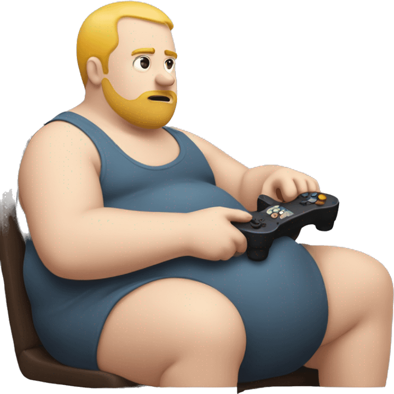 Fat white dude playing video games and eating emoji