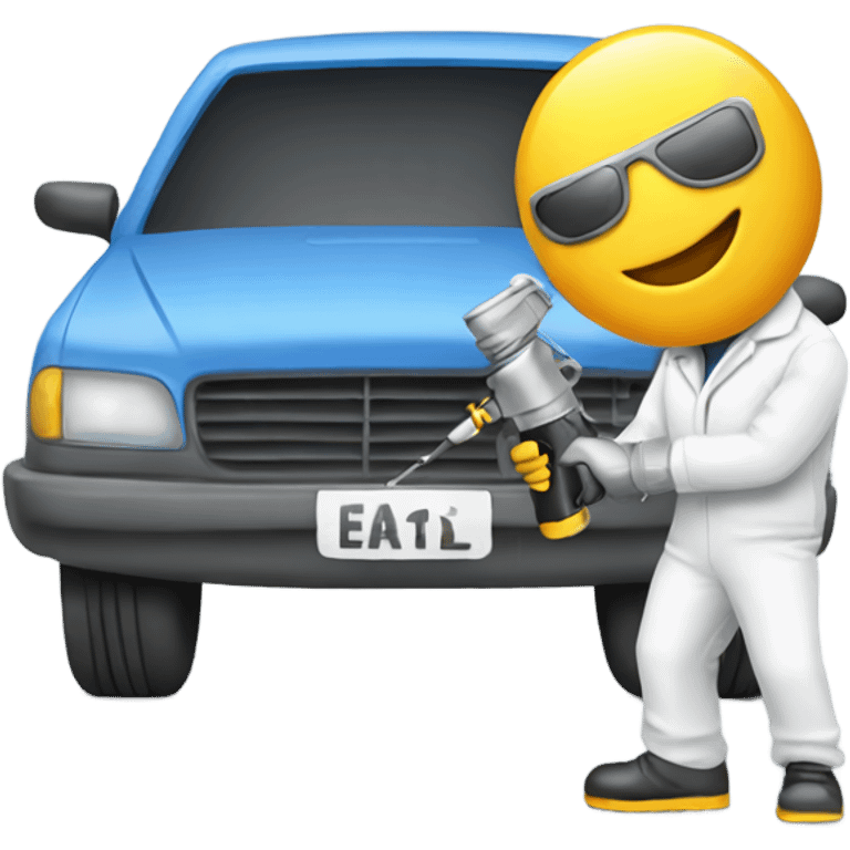 Guy in a paint suit painting a car with spray gun emoji