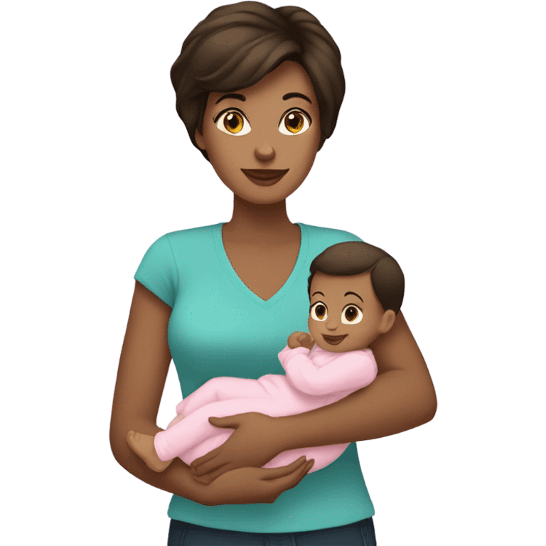 Brunette short hair mother holding baby girl emoji