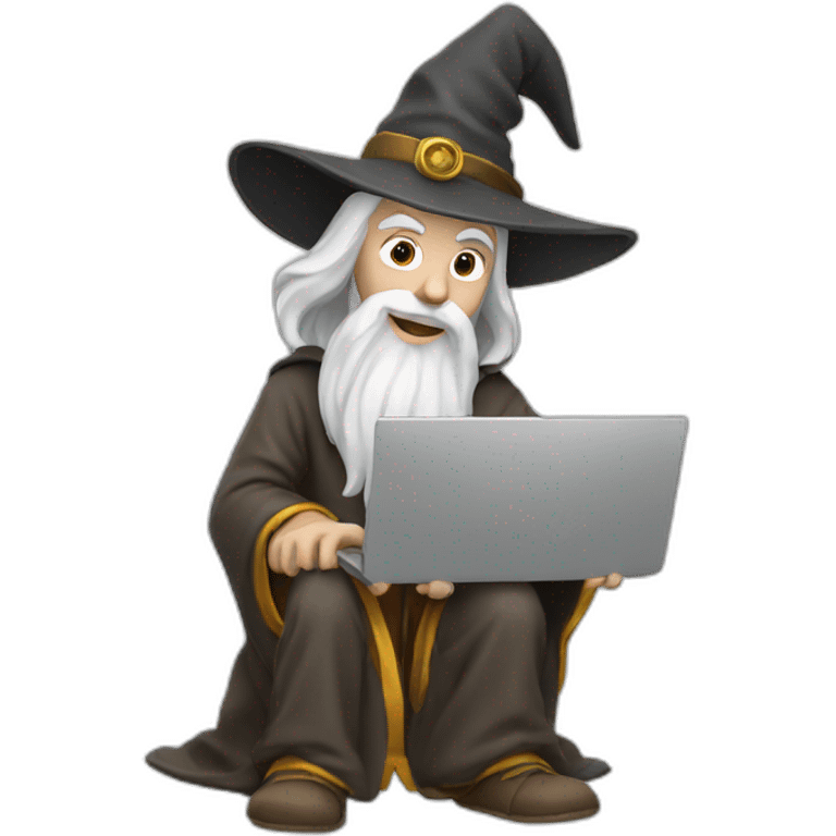 wizard Merlin with a laptop emoji