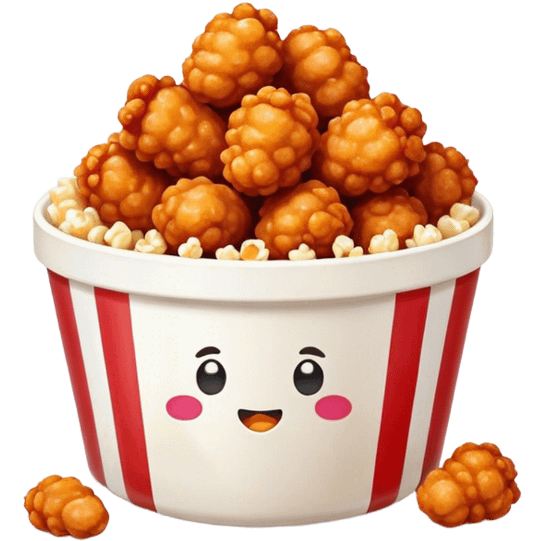 Korean Fried Chicken Cinematic Realistic Korean Fried Chicken Dish Emoji, depicted as bite-sized popcorn chicken pieces generously coated in a glossy, spicy sauce, rendered with crisp textures and dynamic, appetizing lighting. emoji