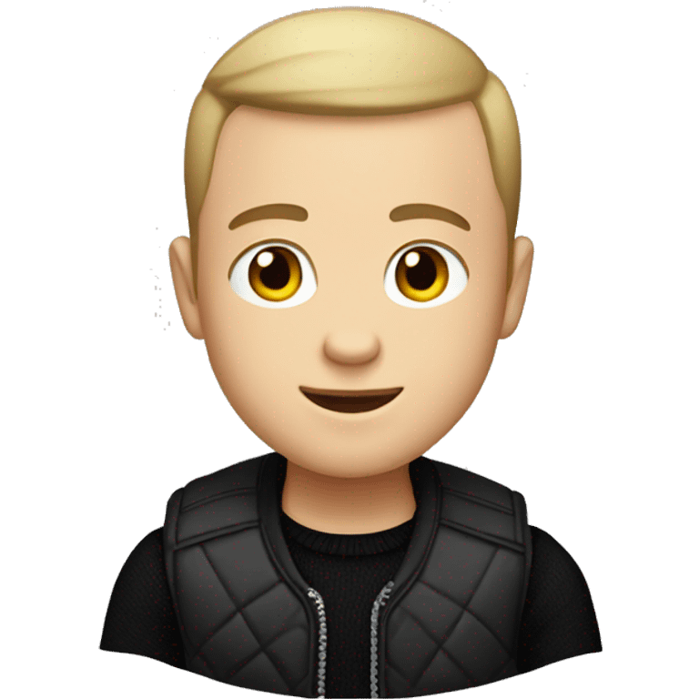 White boy with buzz cut in black sweater vest emoji