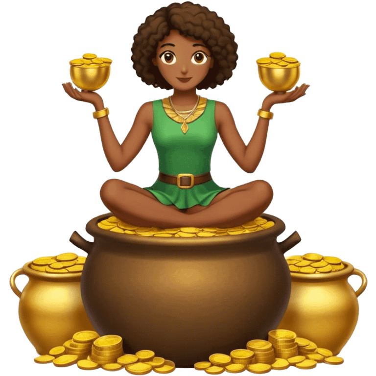 black woman sitting on a pot of gold coins emoji