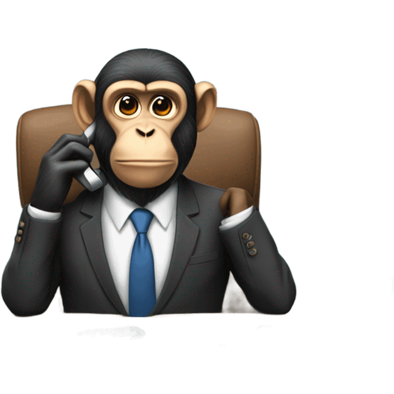 Monkey in a suit sitting at his desk taking a business call emoji