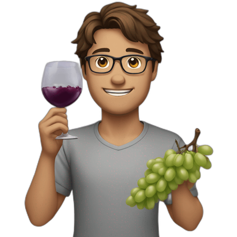 Young brown haired men with glasses, throwing grapes emoji